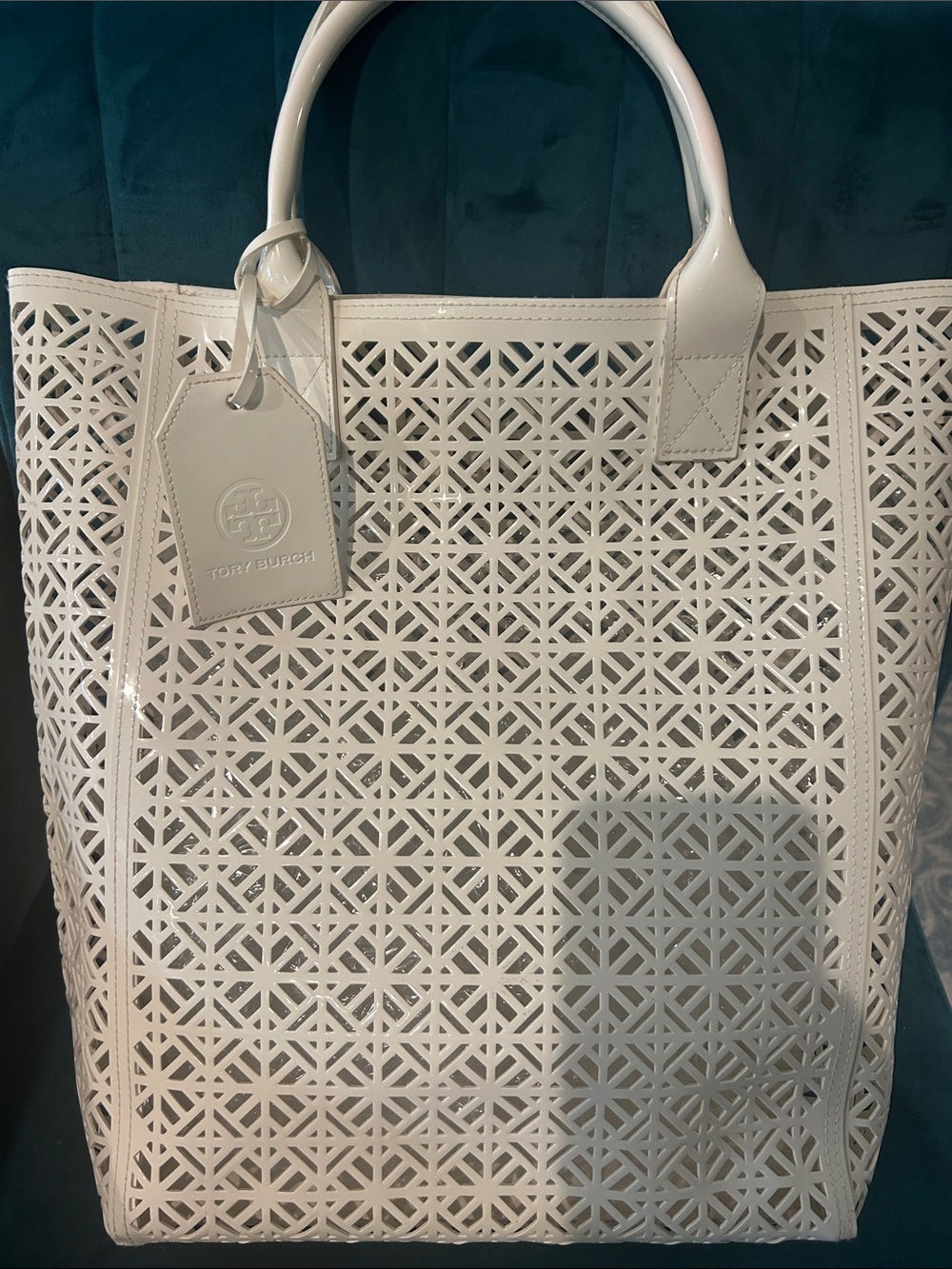 Tory Burch White Laser-Cut PVC Tote Bag in White NWOT